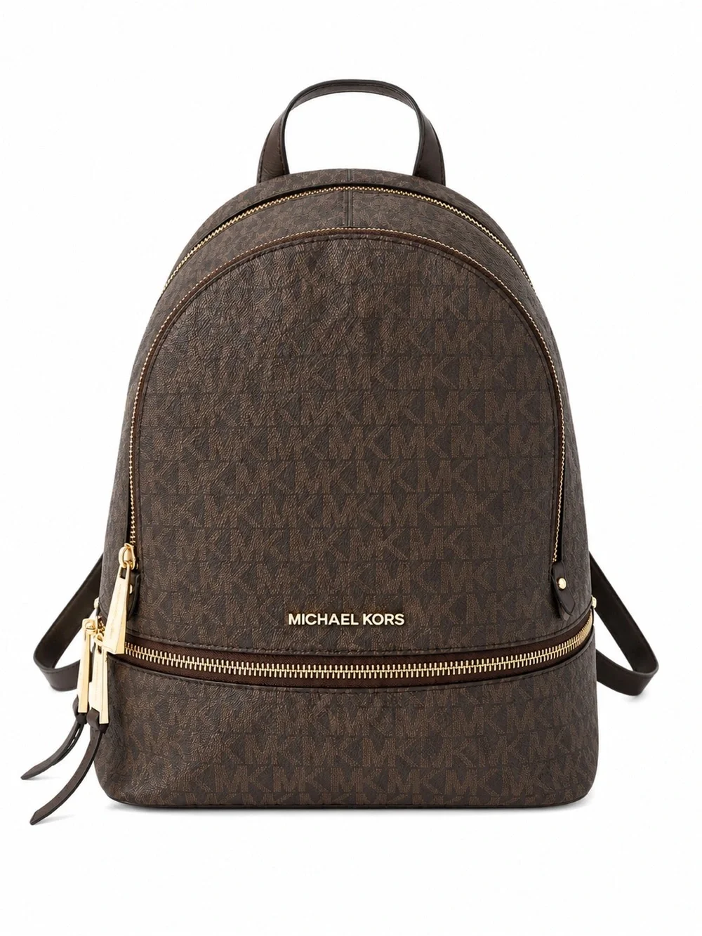 Michael Kors Jaycee Brown MK Signature Logo Backpack Gold Hardware Travel Bag